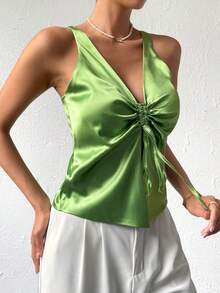 SHEIN Privé Áo khoác và áo lót dành cho xe tăng nữ Dây kéo Xù màu trơn Giải trí - màu xanh lá - Xem 3