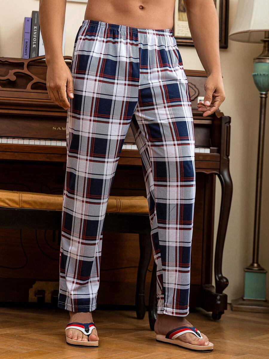 男士格紋印花長睡褲