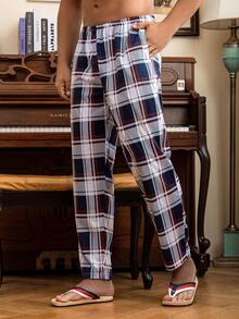 男士格紋印花長睡褲