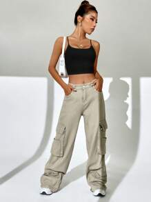 SHEIN EZwear Top à fines brides court croisé dos-nu