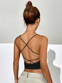SHEIN EZwear Top à fines brides court croisé dos-nu