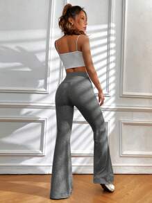 SHEIN EZwear Quần thể thao nữ màu trơn - Xám - Xem 2