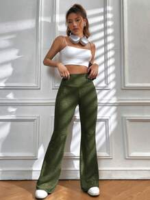 SHEIN EZwear 高腰喇叭衛褲 - 軍綠色 - 查看 3