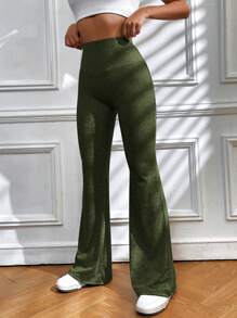 SHEIN EZwear 高腰喇叭衛褲 - 軍綠色 - 查看 4