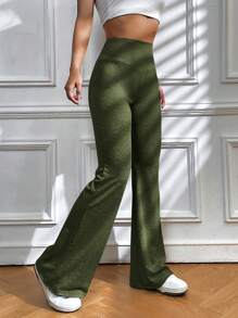 SHEIN EZwear 高腰喇叭衛褲 - 軍綠色 - 查看 5