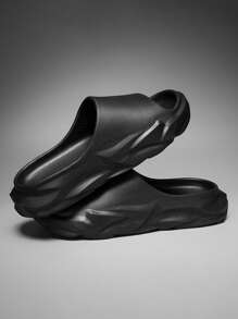 Cool Black Slippers For Men, Minimalist Single Band Slides - Black - View 1