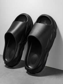 Cool Black Slippers For Men, Minimalist Single Band Slides - Black - View 2