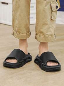 Cool Black Slippers For Men, Minimalist Single Band Slides - Black - View 4