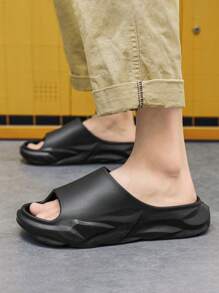 Cool Black Slippers For Men, Minimalist Single Band Slides - Black - View 5