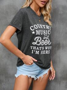 SHEIN LUNE Slogan Graphic Tee - Dark Grey - View 3