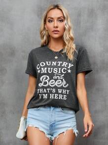 SHEIN LUNE Slogan Graphic Tee - Dark Grey - View 4