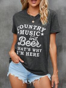 SHEIN LUNE Slogan Graphic Tee - Dark Grey - View 5