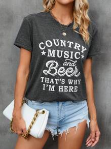 SHEIN LUNE Slogan Graphic Tee - Dark Grey - View 6