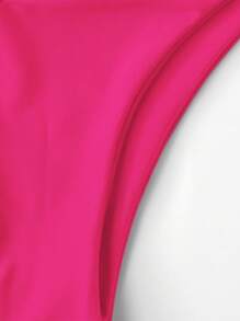 SHEIN Swim 夏日海滩纯色三角高叉比基尼套装，度假比基尼 - 玫紅色 - 查看 5