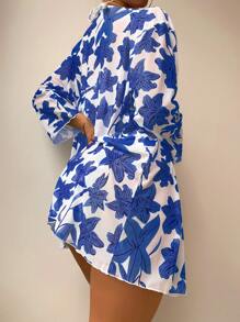 Bộ Bikini Nữ Thắt nút Hoa - Xanh và trắng - Xem 2