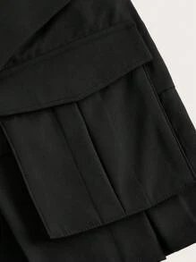 SHEIN ICON 黑色蓋子口袋折疊百褶迷你裙 - 黑色 - 查看 4