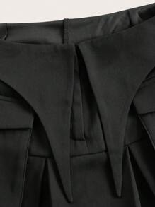 SHEIN ICON 黑色蓋子口袋折疊百褶迷你裙 - 黑色 - 查看 5