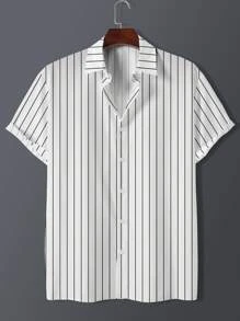 Manfinity Dauomo Áo sơ mi Nam Nút phía trước Sọc Giải trí - trắng - Xem 1