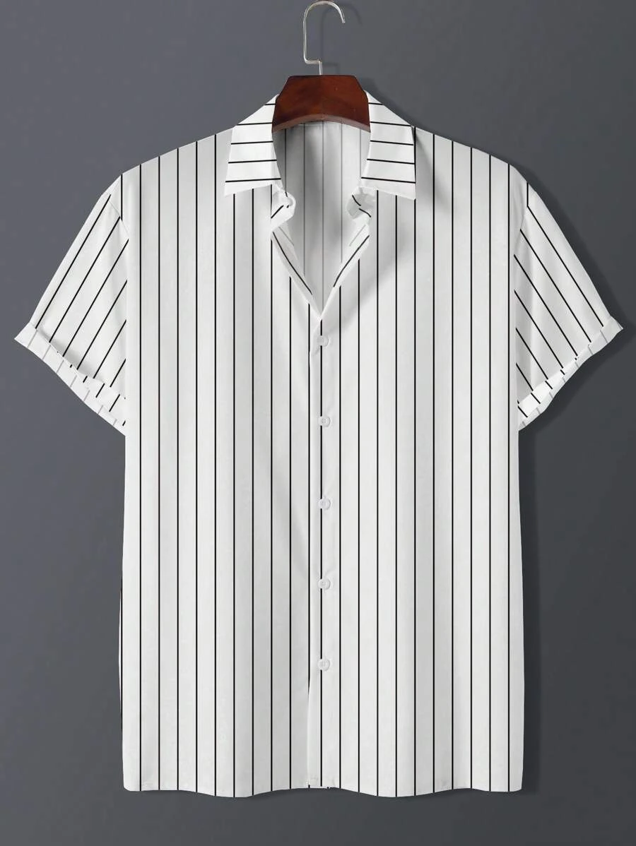 Manfinity Dauomo Áo sơ mi Nam Nút phía trước Sọc Giải trí - trắng - Xem 1