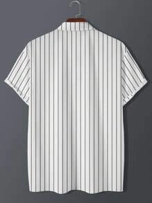 Manfinity Dauomo Áo sơ mi Nam Nút phía trước Sọc Giải trí - trắng - Xem 2
