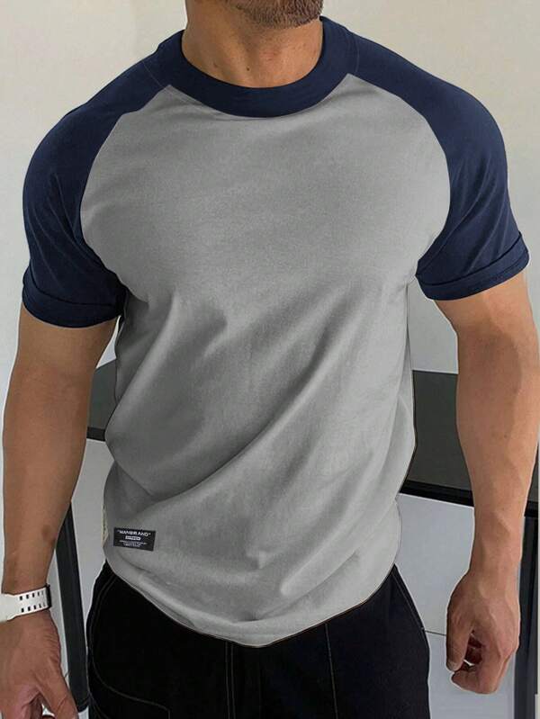 Manfinity Homme Hombres Camiseta de color combinado de manga raglán con diseño de parche