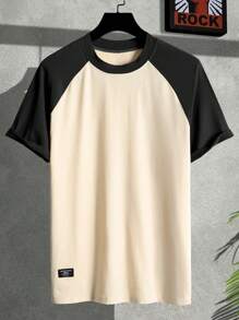 Manfinity Homme Men Colorblock Raglan Sleeve Patched Detail Tee - Khaki - View 2