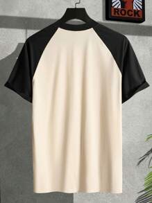 Manfinity Homme Men Colorblock Raglan Sleeve Patched Detail Tee - Khaki - View 3