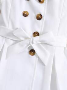 SHEIN Baby Girl Double Breasted Fold Pleated Detail Peter Pan Collar Belted Dress - White - View 6