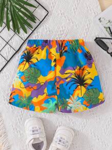Baby Boy Tropical Camo Pattern Front-Tied Shorts For Summer Vacation & Casual - Multicolor - View 2