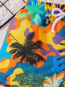 Baby Boy Tropical Camo Pattern Front-Tied Shorts For Summer Vacation & Casual - Multicolor - View 4