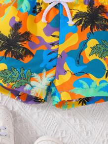Baby Boy Tropical Camo Pattern Front-Tied Shorts For Summer Vacation & Casual - Multicolor - View 5