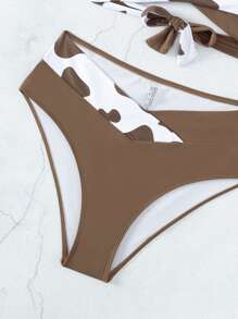 SHEIN Swim Summer Beach Cow Print Wrap Bikini Set Bathing Suit, Vacation Bikini - Coffee Brown - View 5
