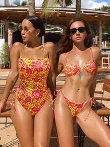 1套花卉印花有鋼圈綁帶式夏季沙灘比基尼套裝 - 彩色 - 查看 5