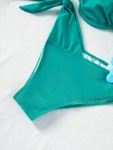 Knot Side Underwire Bikini Set For Summer Beach - Green - View 5