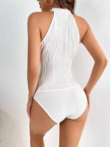 SHEIN Tall Solid Halter Neck Bodysuit - White - View 5