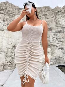 Allurite Vestido ajustado de tirantes con cordón delantero - Beis - Ver 1