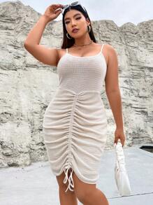 Allurite Vestido ajustado de tirantes con cordón delantero - Beis - Ver 5