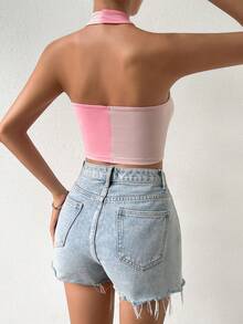 SHEIN Privé Two Tone Crisscross Backless Halter Top - Multicolor - View 3