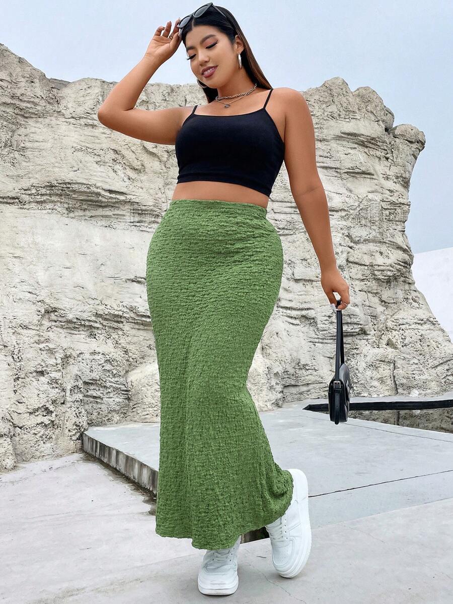 Flirla Váy Plus Size màu trơn Giải trí - màu xanh lá - Xem 1