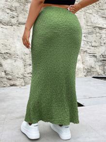 Flirla Váy Plus Size màu trơn Giải trí - màu xanh lá - Xem 2