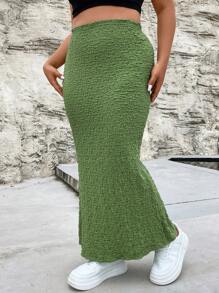 Flirla Váy Plus Size màu trơn Giải trí - màu xanh lá - Xem 3