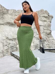 Flirla Váy Plus Size màu trơn Giải trí - màu xanh lá - Xem 4