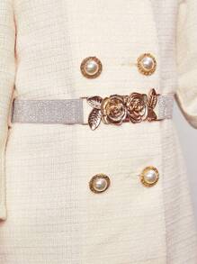 SHEIN Đầm bé gái Thắt lưng Xù Nút đôi màu trơn Dễ thương - Màu be - Xem 5