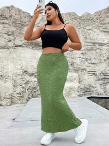 Flirla Váy Plus Size màu trơn Giải trí - màu xanh lá - Xem 8