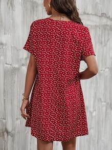 SHEIN LUNE Vestido túnico con estampado de corazón de confeti de manga murciélago - Rojo - Ver 2