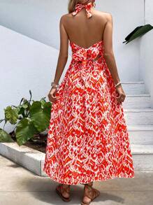 Breezaya Allover Print Tie Backless Halter Dress
