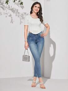 Mulvari 素色蕾絲邊前接縫T恤 - 白色 - 查看 3