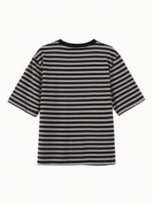 Camiseta de hombros caídos de rayas - Negro - Ver 2