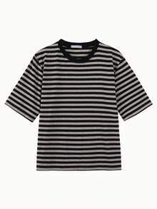 Camiseta de hombros caídos de rayas - Negro - Ver 5