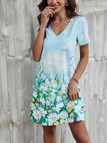 EMERY ROSE 印花V領T恤洋裝 - 彩色 - 查看 5